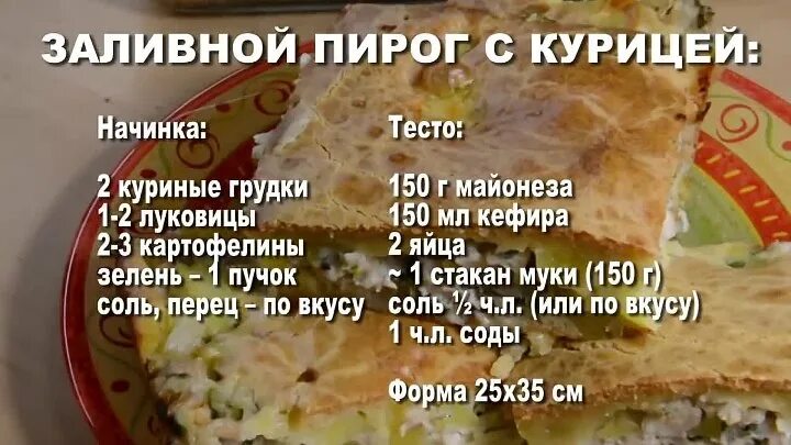 Простые заливные пироги рецепты с фото Видео Быстрый заливной пирог с курицей и картошкой на майонезе и кефире. Простой