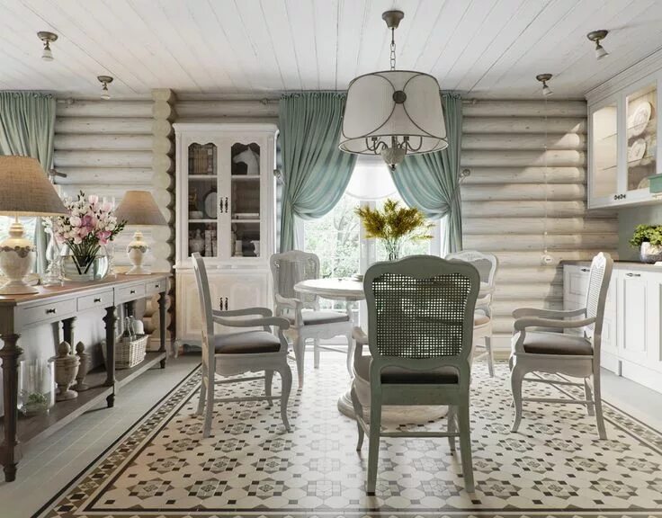 Прованс в интерьере деревянного дома Cozy Provence and Country Style Kitchen and Dining Room