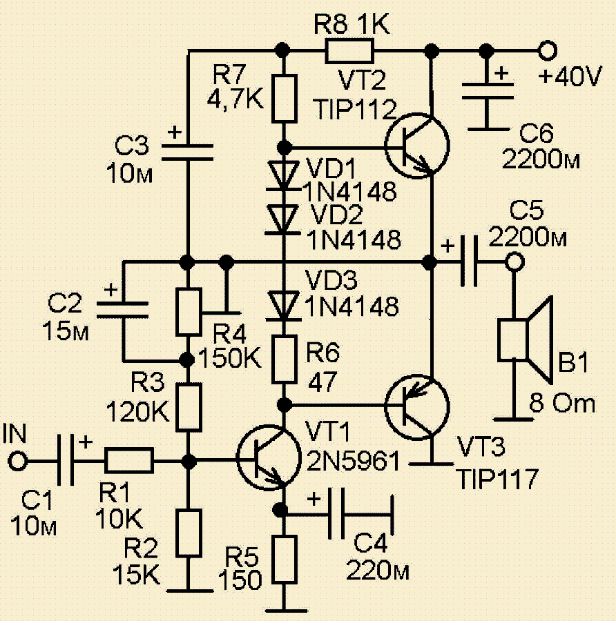 Проверенная схема усилителя Asymmetrical amplifier with single source? Including a capacitor in the speaker 