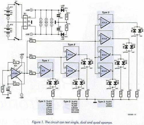 Проверка операционных усилителей схема OPAMP TESTER - Project Solutions - IC Blog Center Electronic circuit projects, E