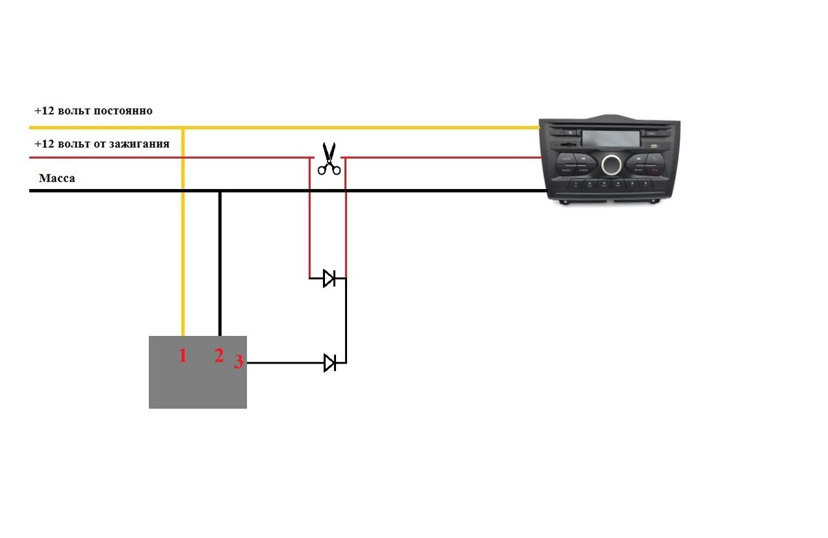 Провод асс подключение Доработка штатной магнитолы Лада Гранта FL для включения без зажигания Emmett "D