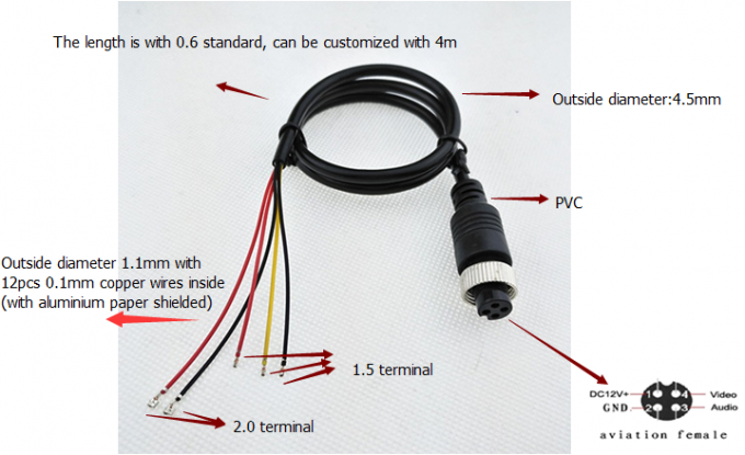 Провод для подключения датчиков Car Video Extension Cable 4 Pin female Aviation with 5 or 6 wires Adapter for Tr