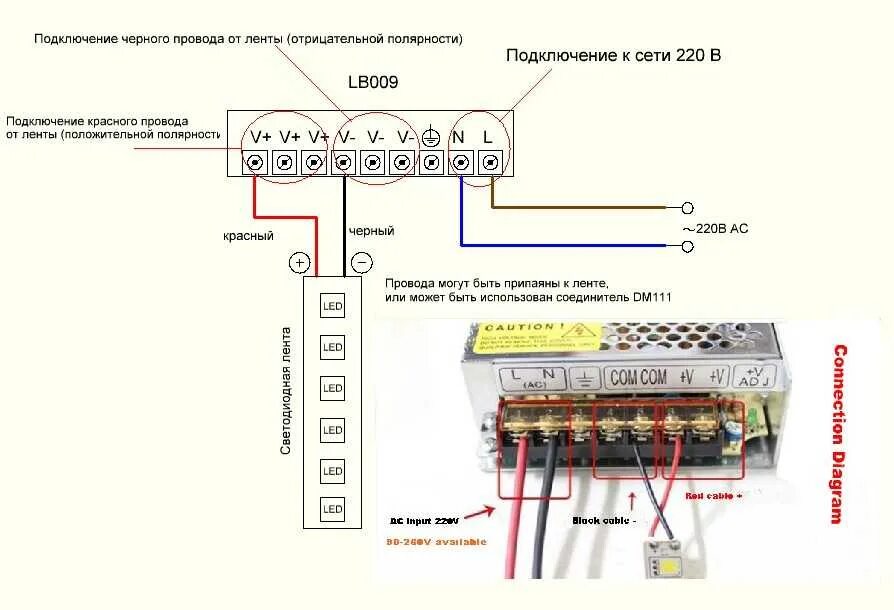 Провод для подключения светодиодной ленты 12в Подключение 12в