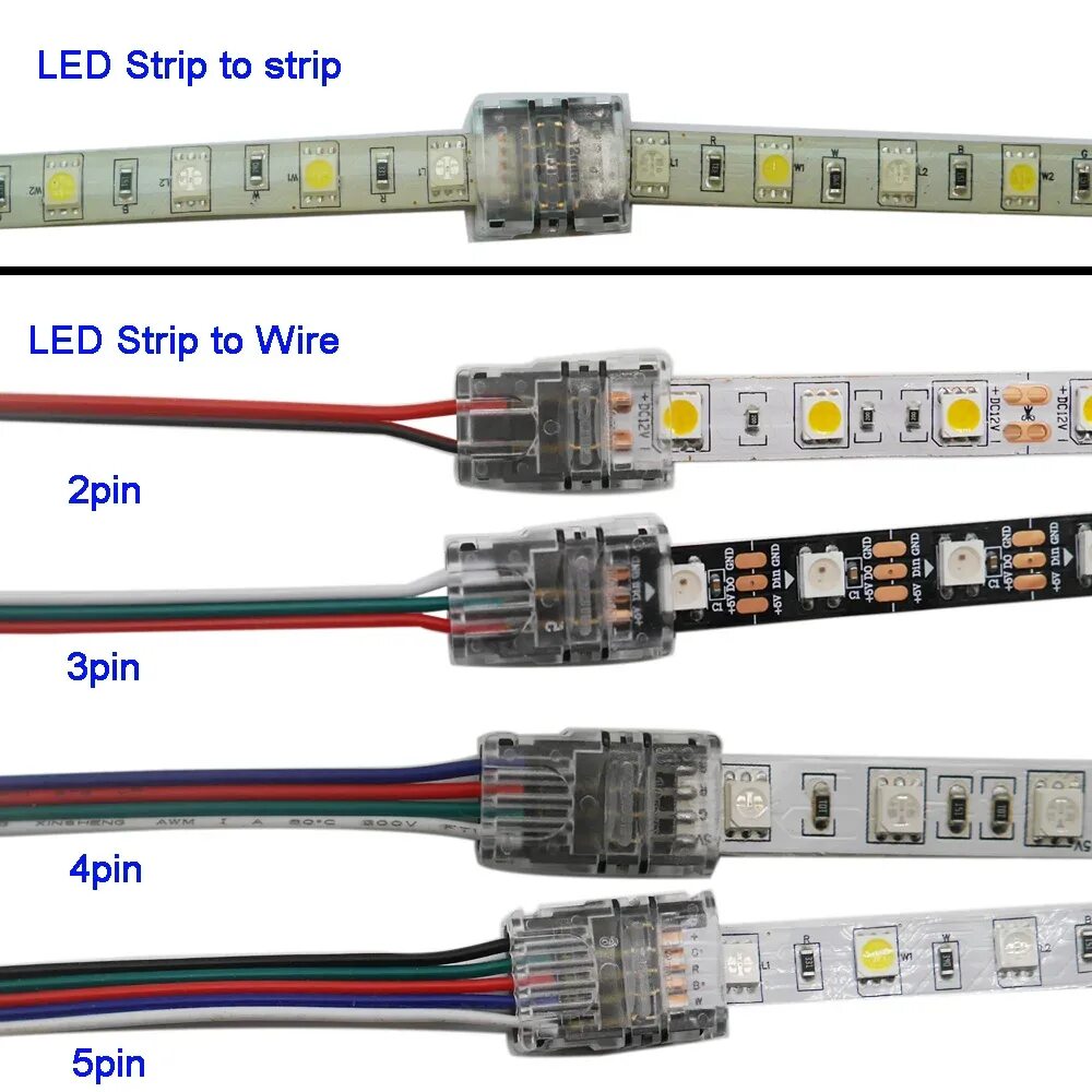 Провод для подключения светодиодной ленты 12в 5 шт./лот, 2pin 3pin 4pin 5pin, Светодиодная лента для 3528 5050, Светодиодная л