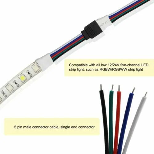 Провод для подключения светодиодной ленты RGBW RGBWW 5Pin LED Strip Light Connector Extension Cable Wire Adapter 5050 12mm