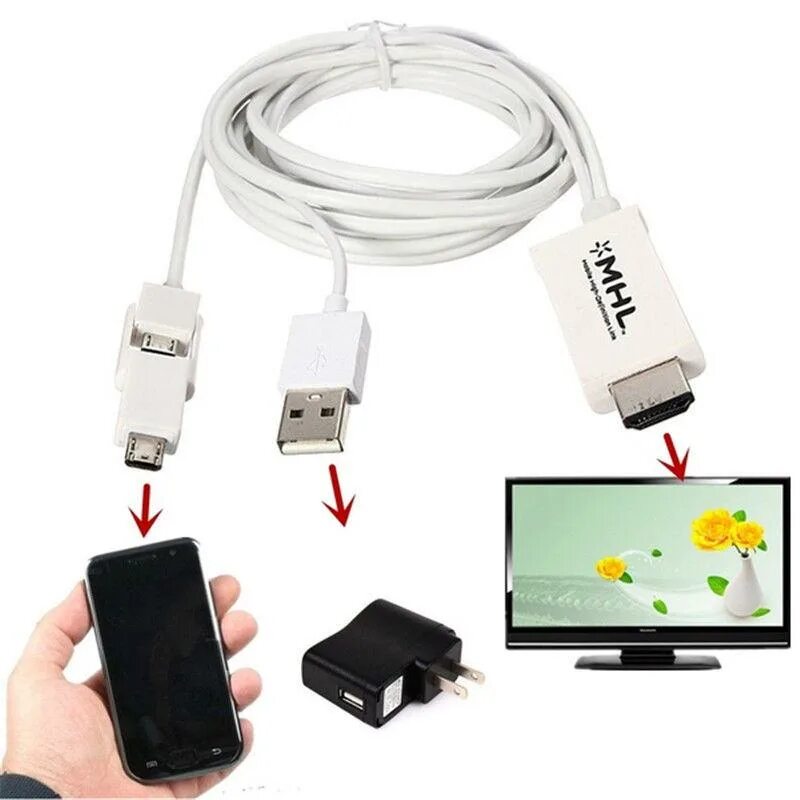 Провод для подключения телефона к телевизору Адаптер кабелей MHL Micro USB к HDMI 1080P HDTV для системного телефона Android 