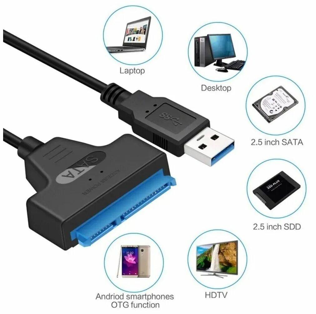 Провод для подключения жесткого диска через usb Переходник SATA на USB 3.0 для чтения жестких дисков + доп. питание / Адаптер-пе