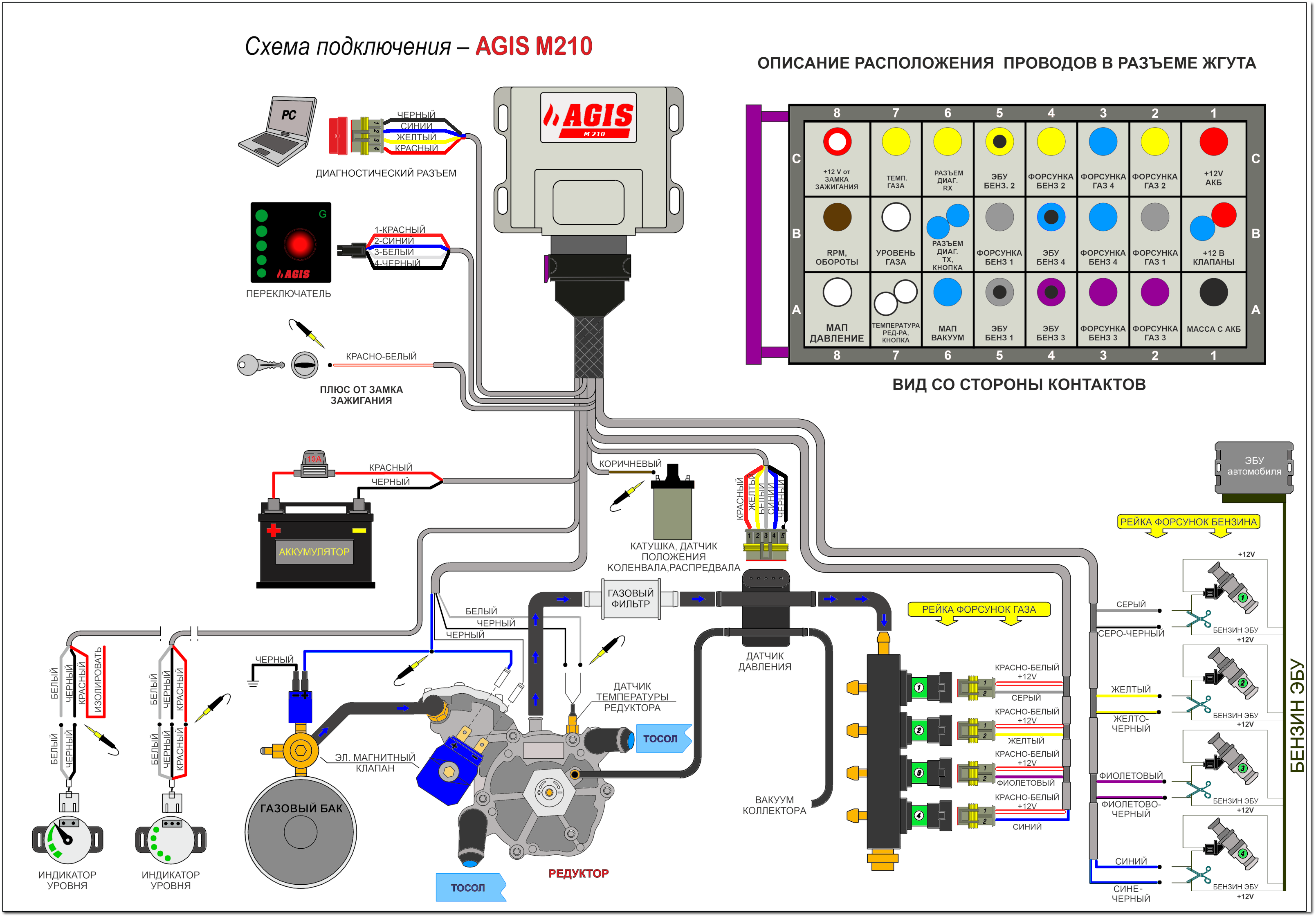 Провод подключения гбо Схема подключения AGIS M210 / AGIS M210 BT