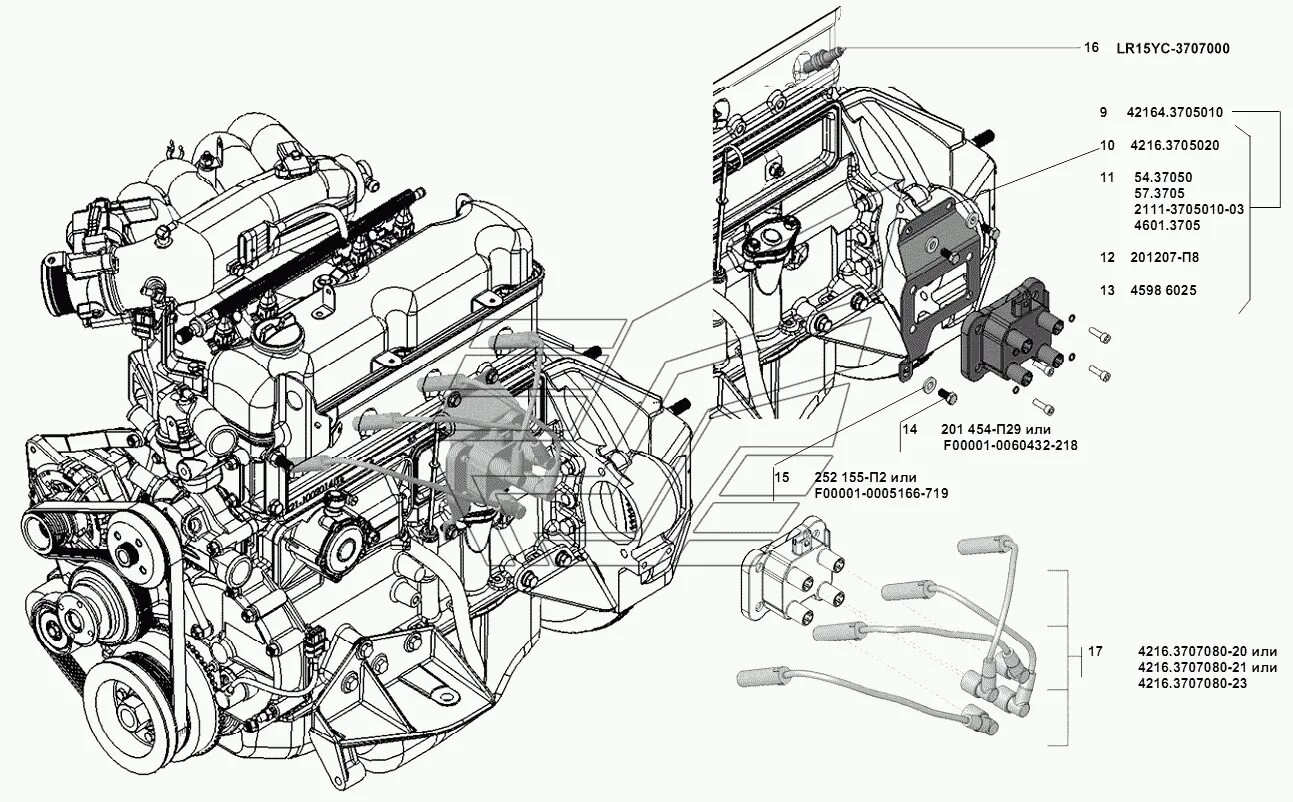 Провода 4216 подключение Свечи, катушка зажигания и жгут высоковольтных проводов УМЗ-4216-70 (Евро 3) (Че