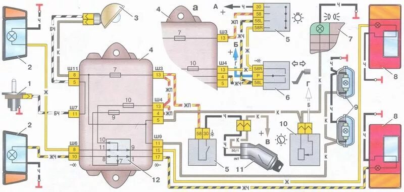 Проводка 21099 схема Замок со с парковочным светом и подсветкой - Lada 21099, 1,5 л, 1993 года элект