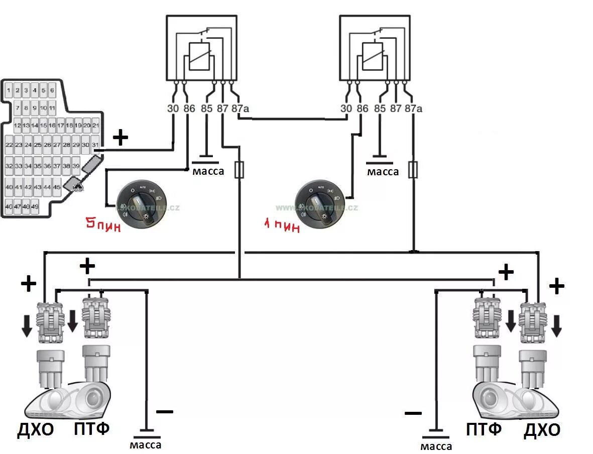Проводка для подключения противотуманных фар шкода фабия Установка противотуманок - Skoda Octavia A5 Mk2, 1,4 л, 2012 года электроника DR