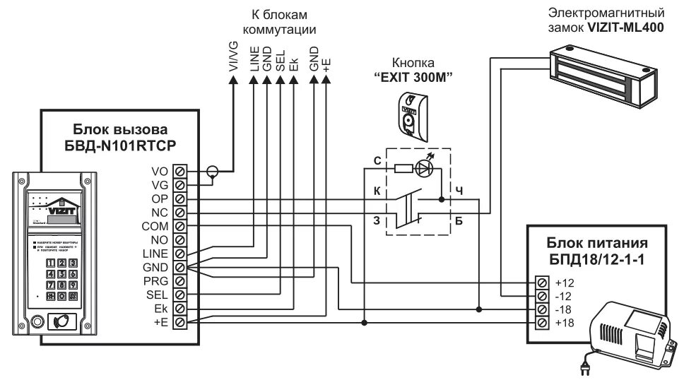 Проводка домофона схема БВД-N101RTCP Vizit - купить в Москве по выгодной цене