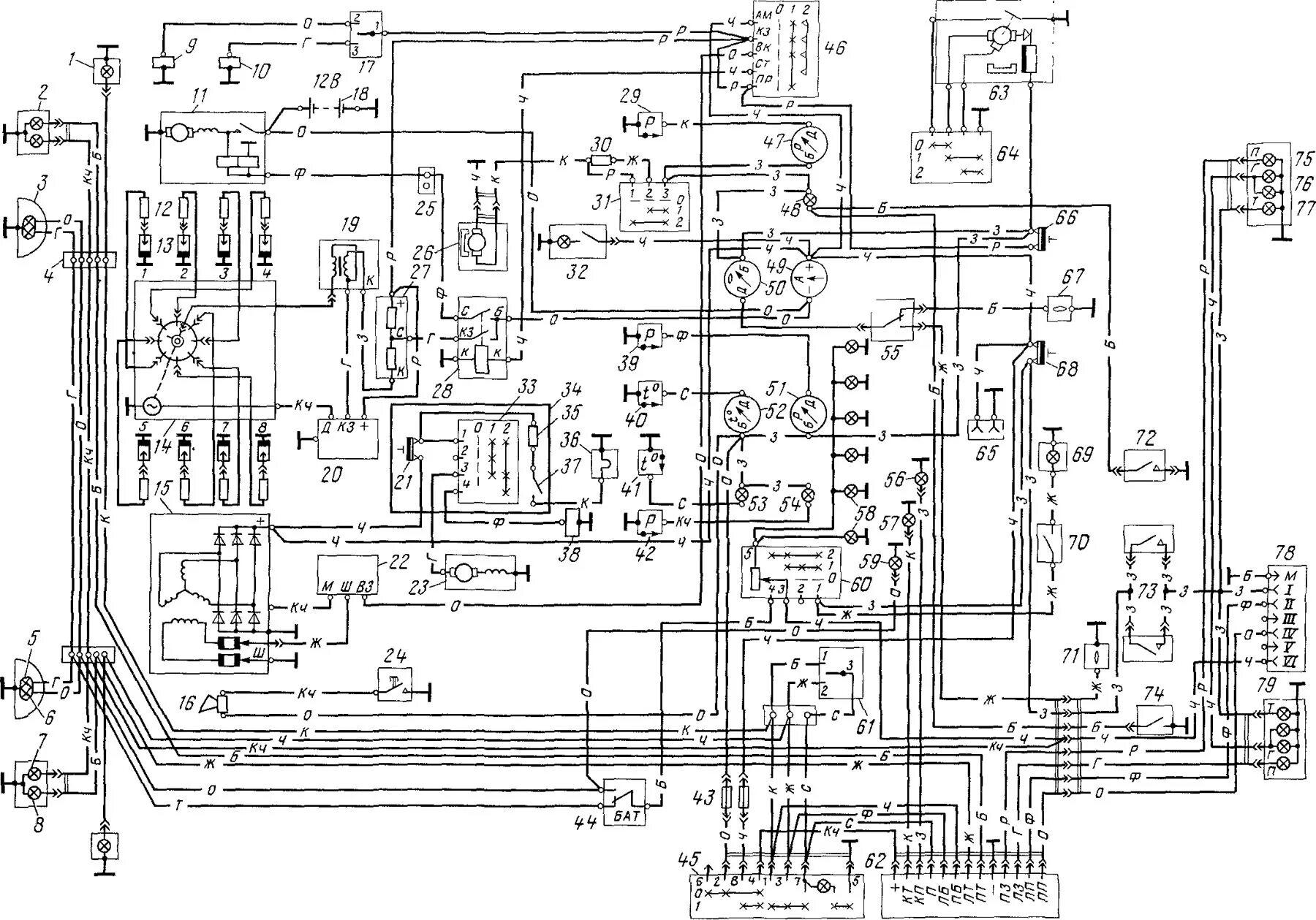 Проводка газ 3307 схема цветная ЭЛЕКТРООБОРУДОВАНИЕ АВТОМОБИЛЯ ГАЗ-53-12