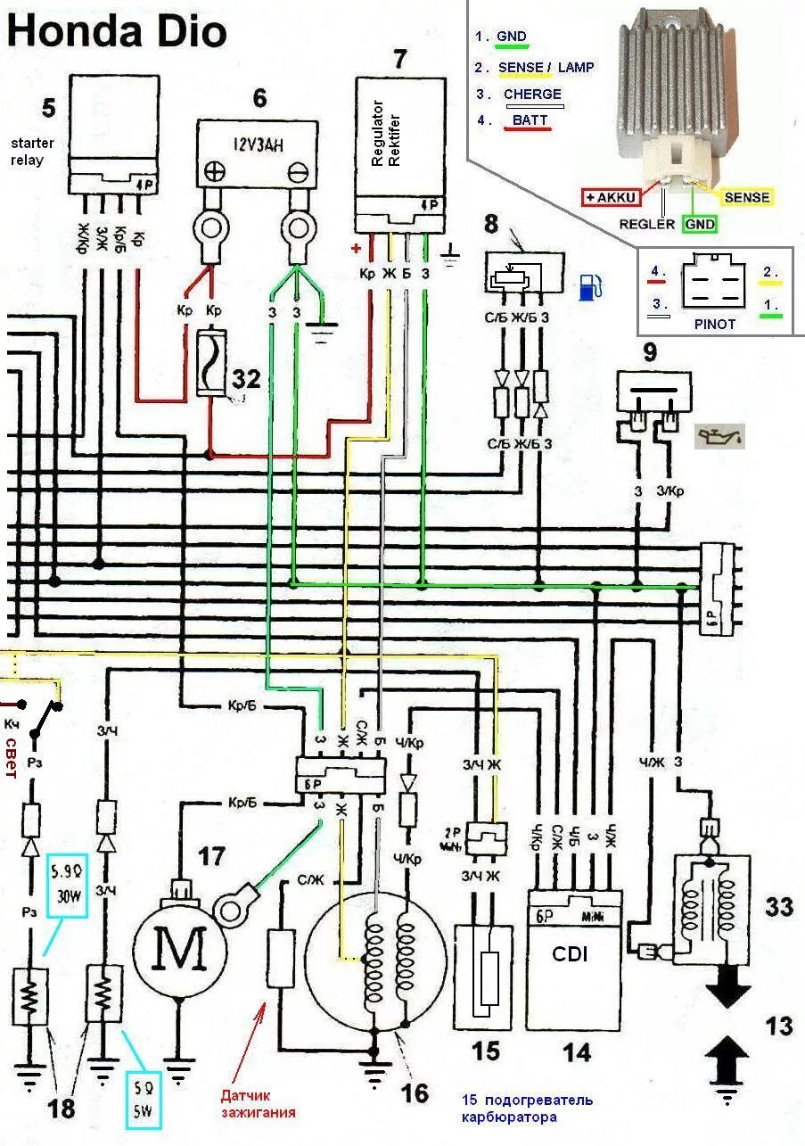 Проводка хонда дио 18 схема Схема подключения коммутатора скутера Honda Dio AF 18 и Honda Dio AF 27