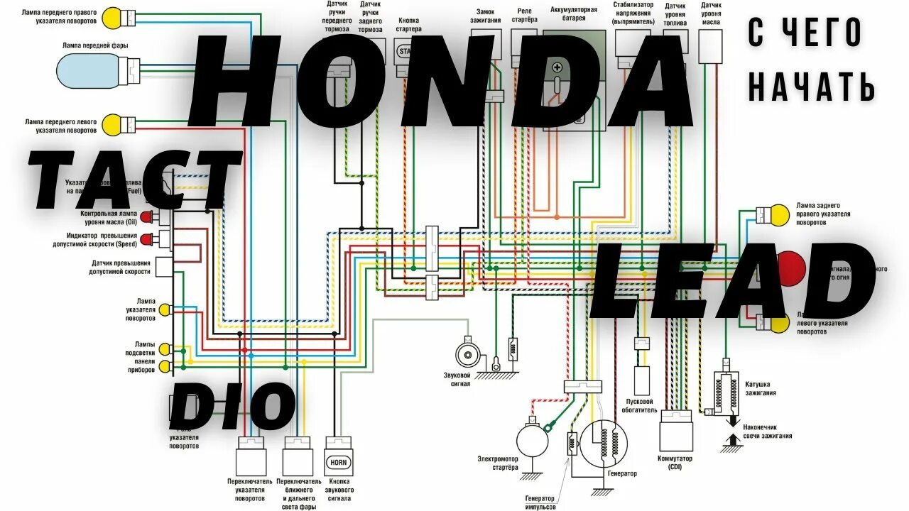 Проводка хонда дио 18 схема Электрооборудование скутера Honda - для чайников - YouTube