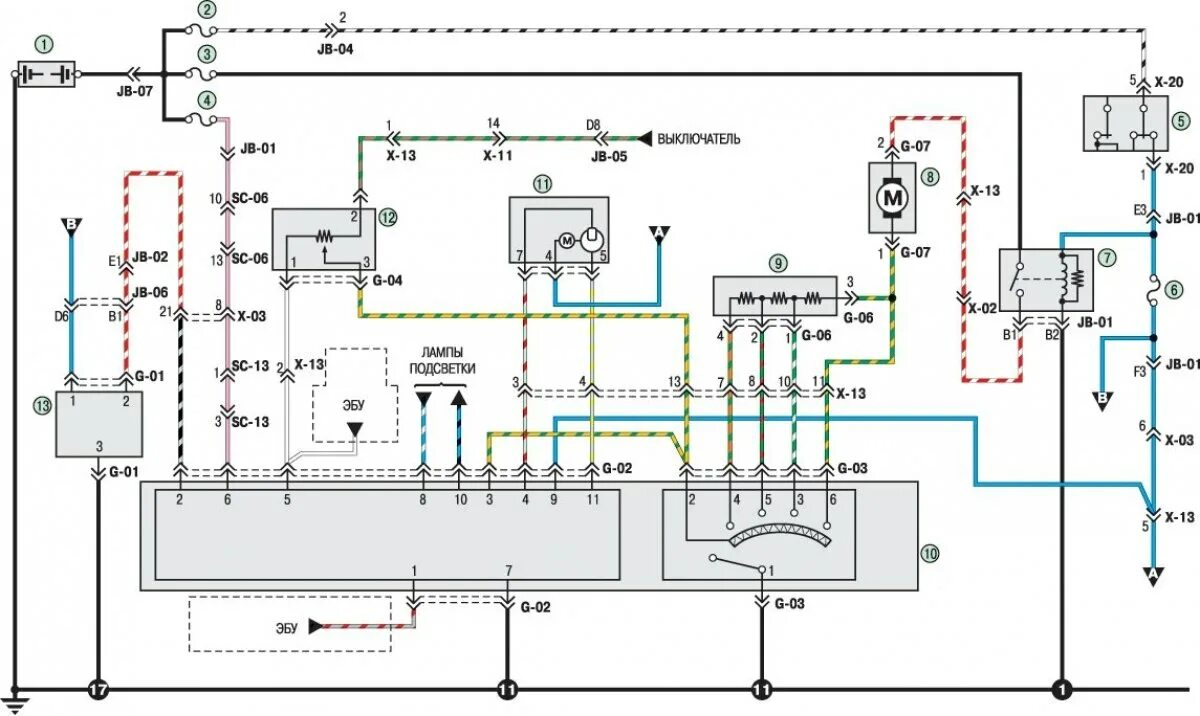 Проводка киа спектра схема Scheme 14a. Heating and air conditioning system (Kia Spectra 2000-2009: Electric