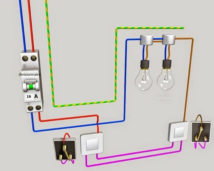 Проводка на свет схема raccordement montage va et vient deux lampes Electrical installation, Home elect