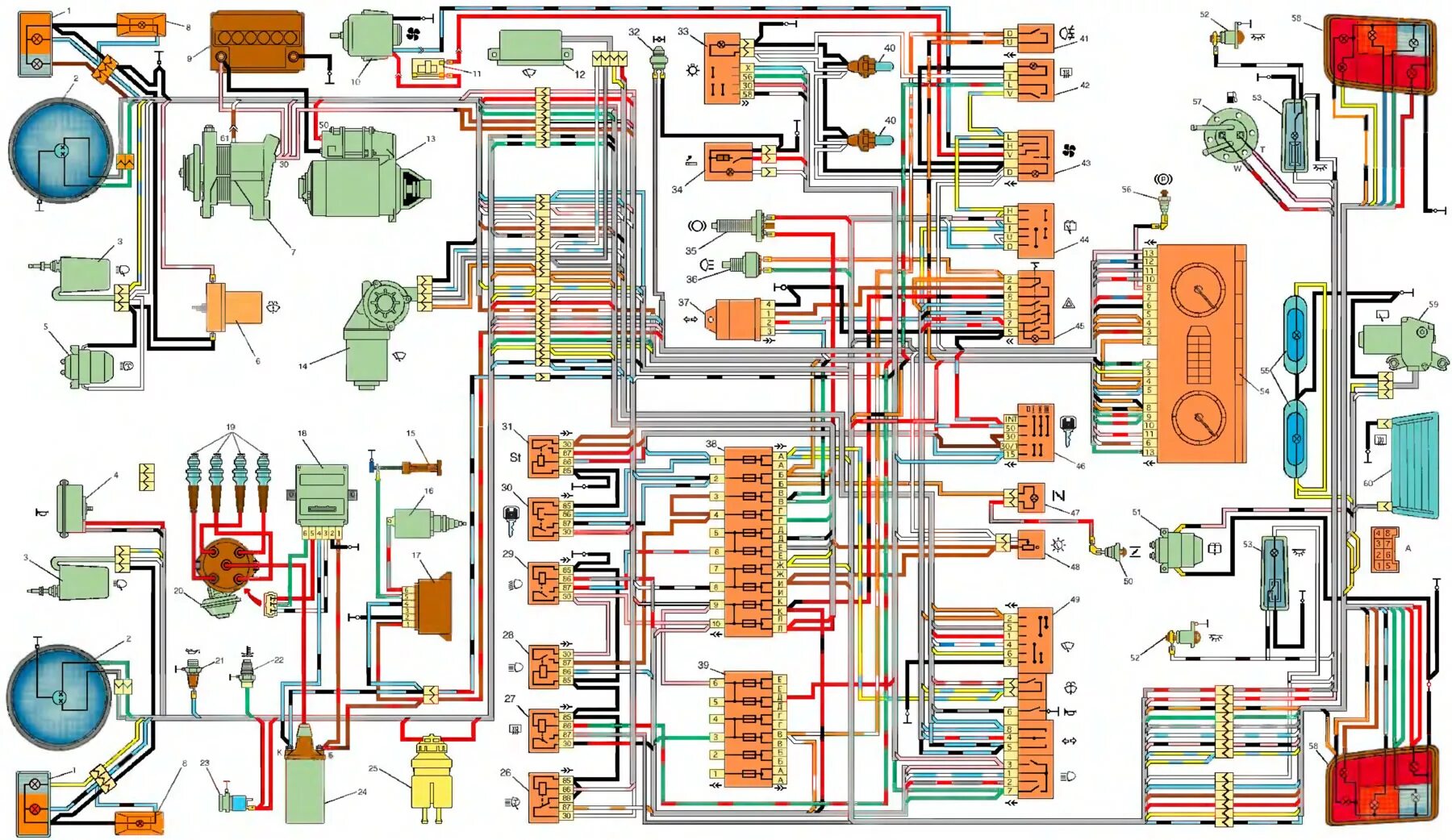 Проводка нива 21213 инжектор схема Scheme of the electrical equipment of the car VAZ-21213 (VAZ-21213 "Niva" 1994-2