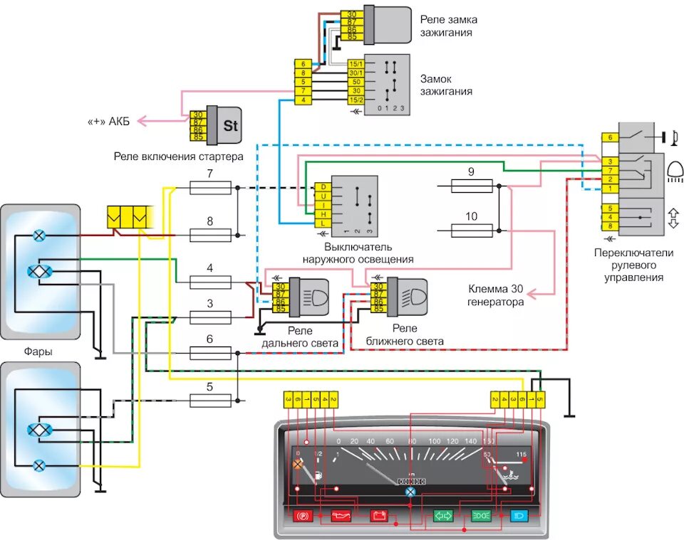 Проводка ока 11113 схема Электрическая схема цепей фар ВАЗ-11113 - Lada 11113 Ока, 0,8 л, 2001 года элект