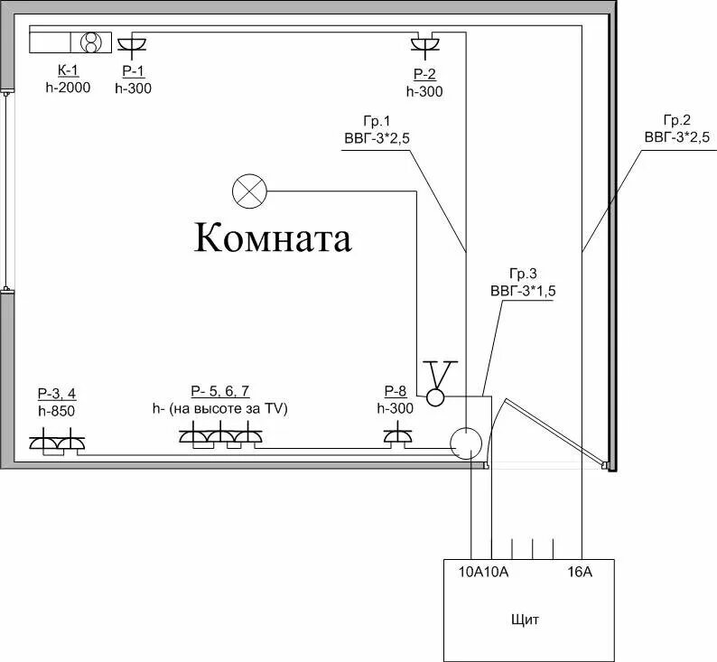 Скачать картинку РАЗВОДКА ЭЛЕКТРОПРОВОДКИ В ДОМЕ СХЕМА № 1