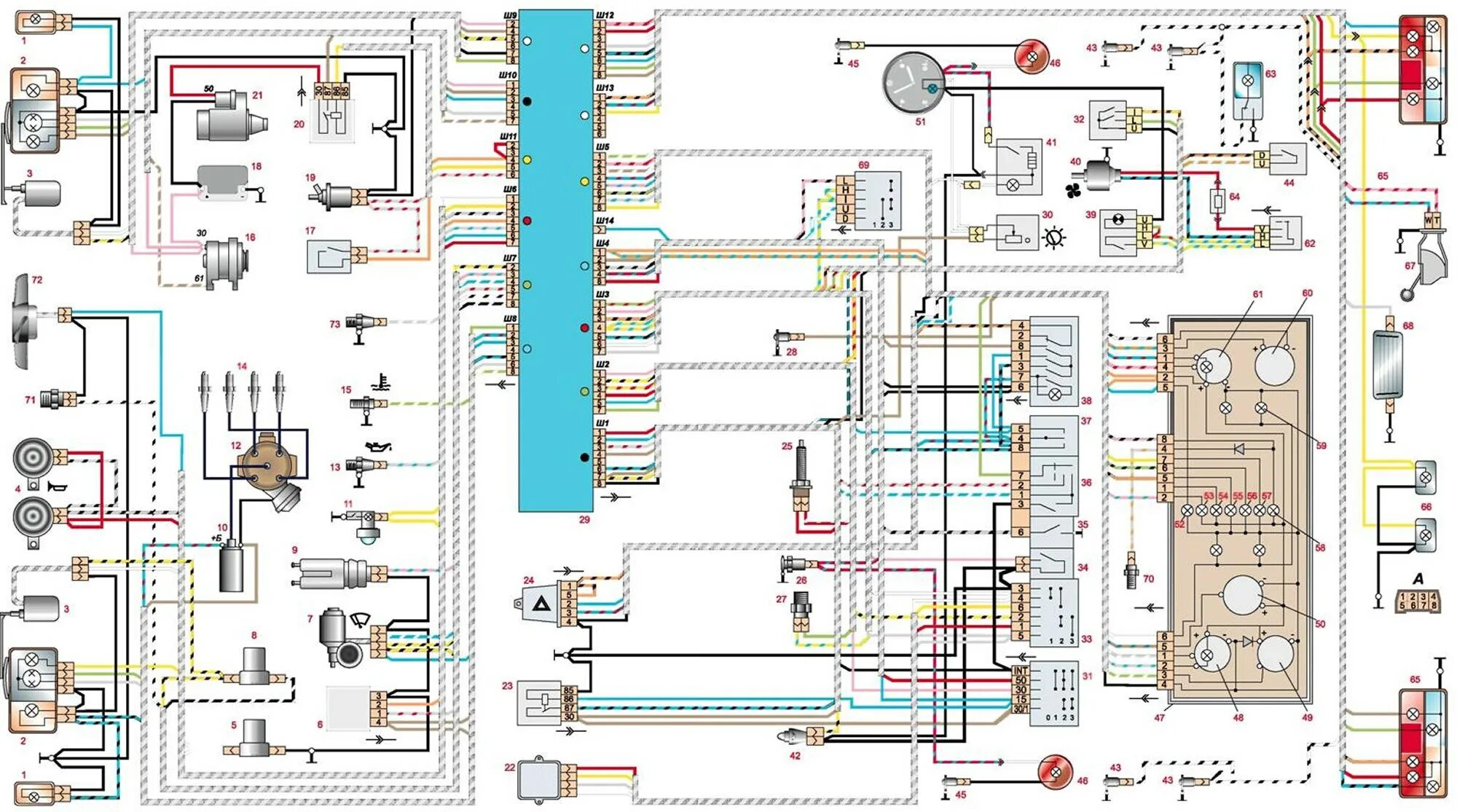 Проводка ваз 2107 инжектор схема подключения Жигули ВАЗ-2107 1982-2012: Схема электрооборудования автомобиля ВАЗ-2107 (Электр