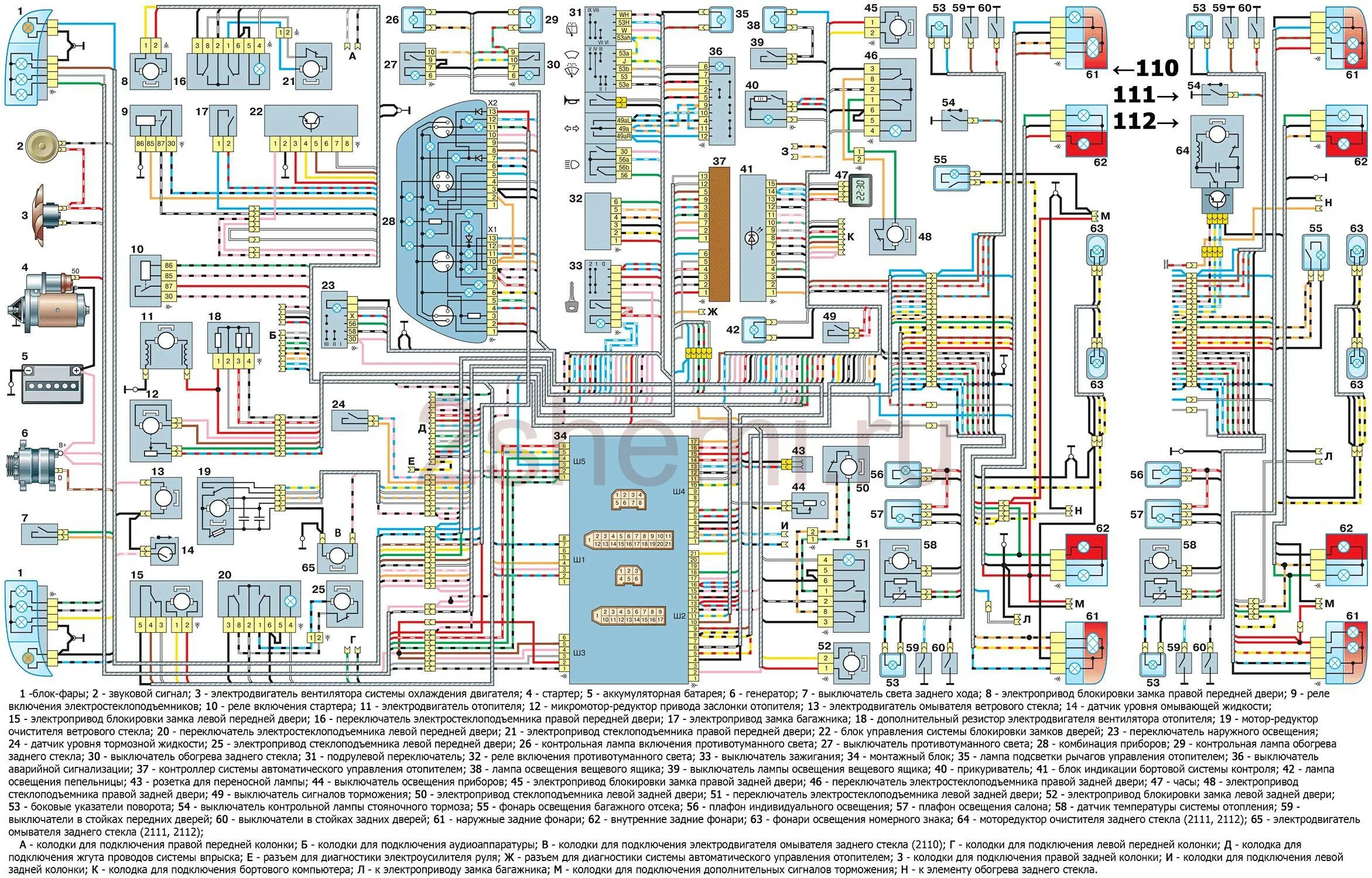 Проводка ваз 2112 схема 8 клапанов Схема ВАЗ-2111