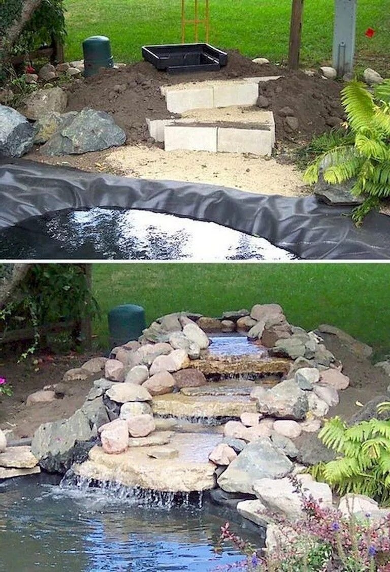 Пруд с водопадом своими руками на даче 65+ Lovely Backyard Waterfall And Pond Landscaping Ideas Waterfalls backyard, Ga