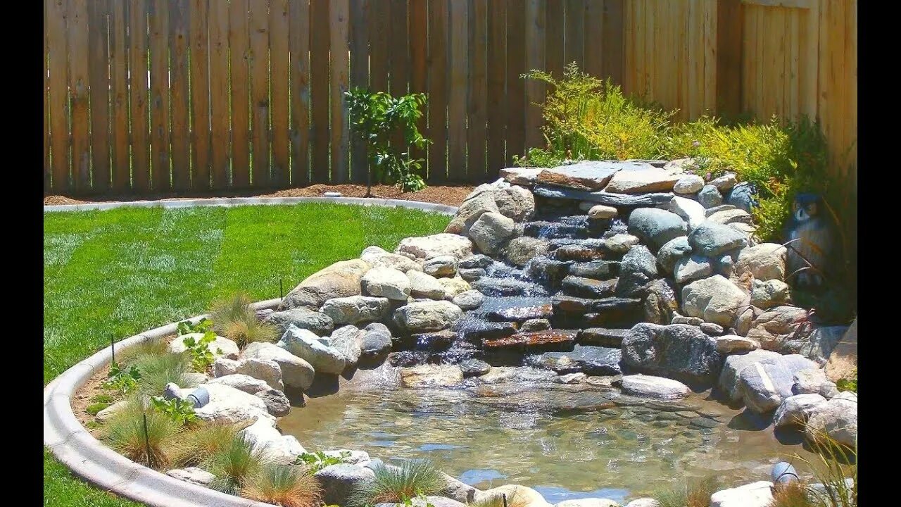 Пруд с водопадом своими руками на даче Декоративный водопад в ландшафтном дизайне - YouTube