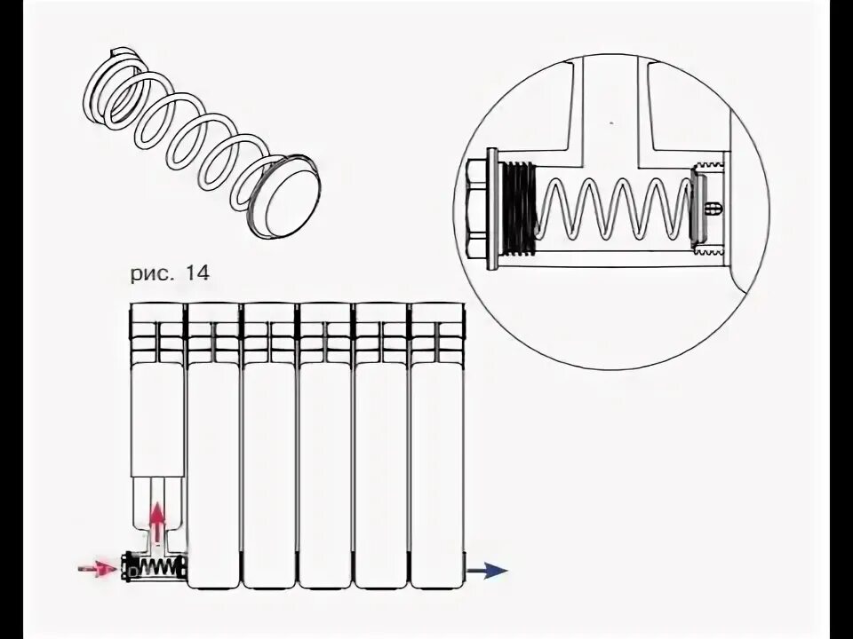 Пружинный клапан нижнего подключения радиатора Как повысить теплоотдачу радиатора отопления. Пружинный клапан для секционного р