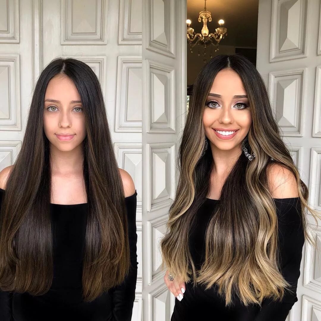 Пряди на темных волосах длинных фото Um antes e depois feito com Air Libre, 8XPowder e tonalizantes da @trusshair ! E