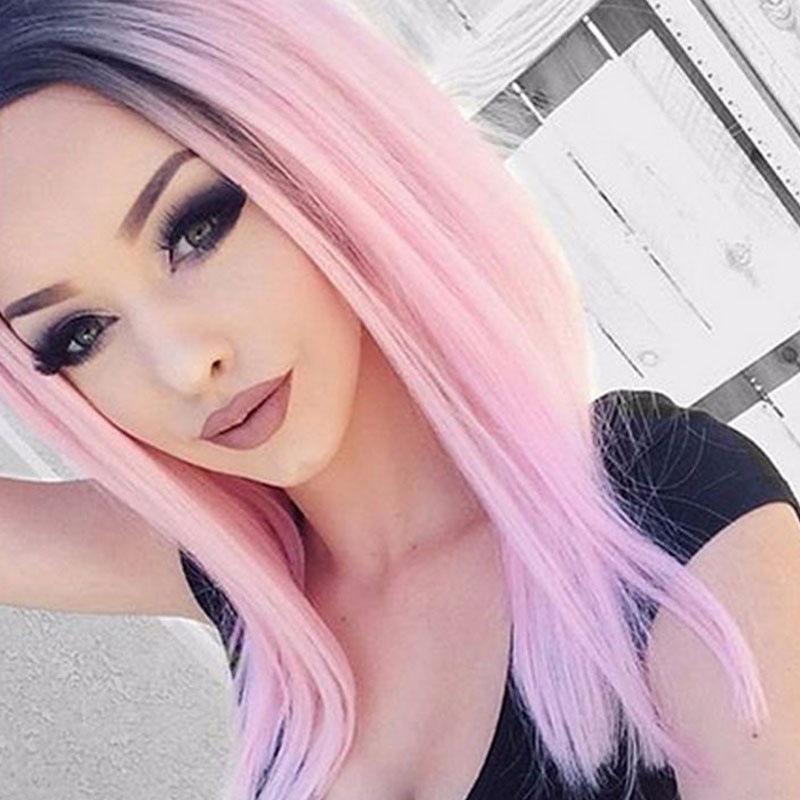 Прядки розовые фото 47cm Length Girl Lady Dyeing Pink Wig Straight Haircut Party Club Cosplay Sexy M