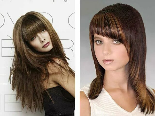 Прямая челка на каскад фото Female haircuts for long hair with bangs