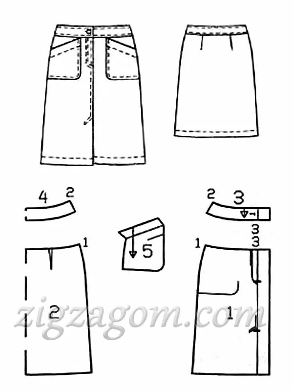 Прямая джинсовая юбка выкройка Как сшить юбку из джинсы - Зигзагом