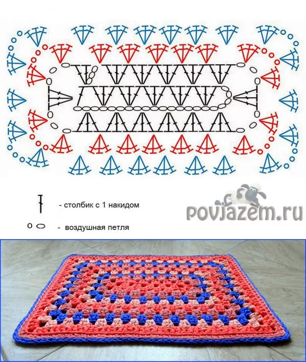 Прямоугольник крючком схема для начинающих Квадратный коврик крючком схема HeatProf.ru