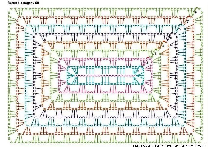 Прямоугольный коврик крючком схема 3 (700x502, 314Kb) Decke stricken häkeln, Häkeln muster, Teppich häkeln