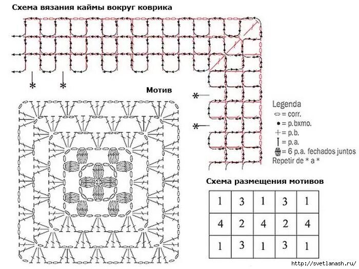 Прямоугольный коврик крючком схема для начинающих Коврик крючком со схемой.. Обсуждение на LiveInternet - Российский Сервис Онлайн