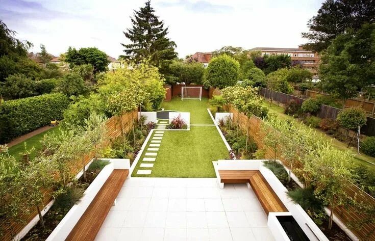 Прямоугольный участок ландшафтный дизайн фото 39 Excellent Modern Garden Design Ideas - Homiku.com Narrow garden, Family garde