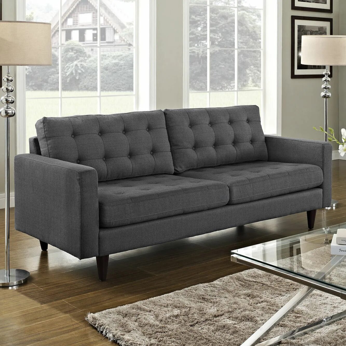 Прямой диван в интерьере гостиной Modway Empress Sofa Couches living room, Sofa furniture, Grey fabric sofa