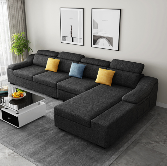 Прямой диван в зале фото Source Modern Simple Design Large Size U Shaped Fabric Couch Living Room 7 Seate