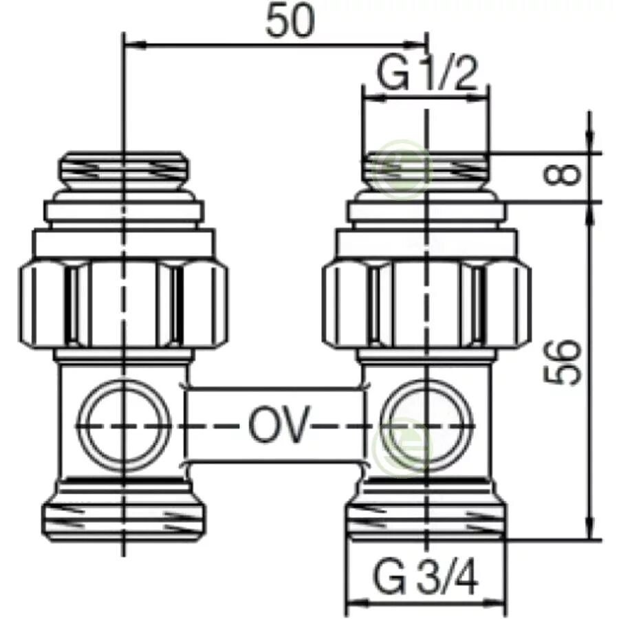 Прямой узел подключения радиатора Узел Oventrop Multiflex F 3/4"НР х 1/2"НР (1015883) нижний прямой - купить краны