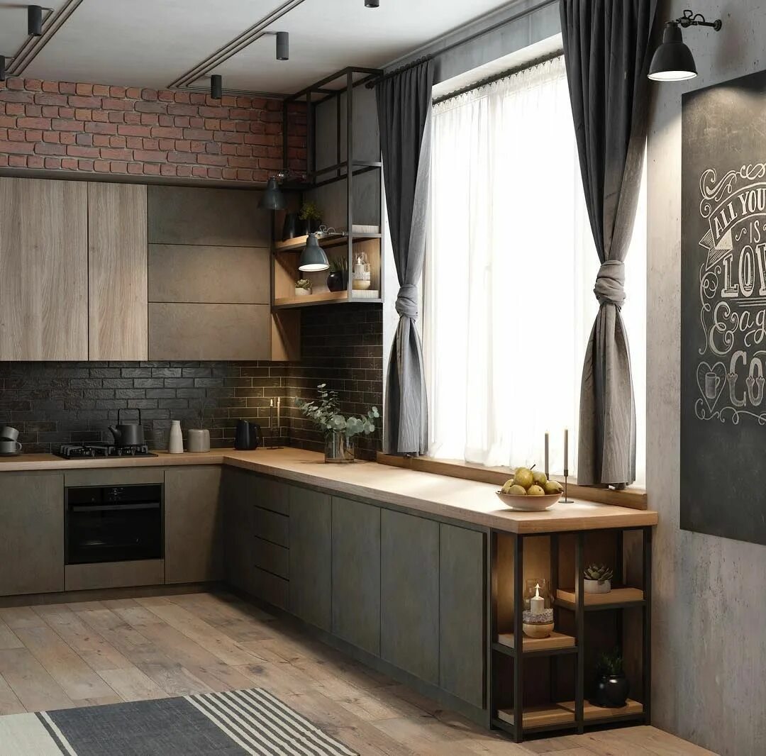 Прямые кухни стиле лофт loft interior design kitchen дизайн кухни кухонный гарнитур лофт Interior design