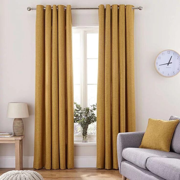 Прямые шторы в интерьере Vermont Eyelet Curtains Yellow curtains living room, Yellow living room, Curtain