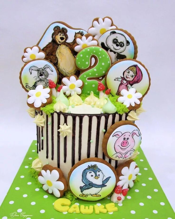 Пряники на торт маша и медведь фото Pin by Jana Arhipova on Торт Drip cakes, Baby cake, Cookie decorating