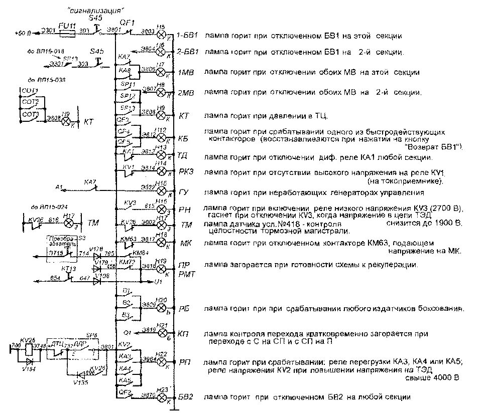 Пс 10ам схема электрическая принципиальная Электровоз ВЛ15 Цепи сигнализации