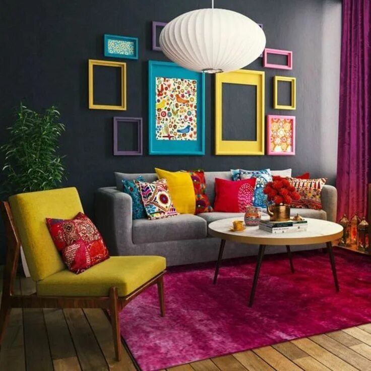 Психология цветов в дизайне интерьера Getting out of the minimalistic slump Colourful living room decor, Vintage livin