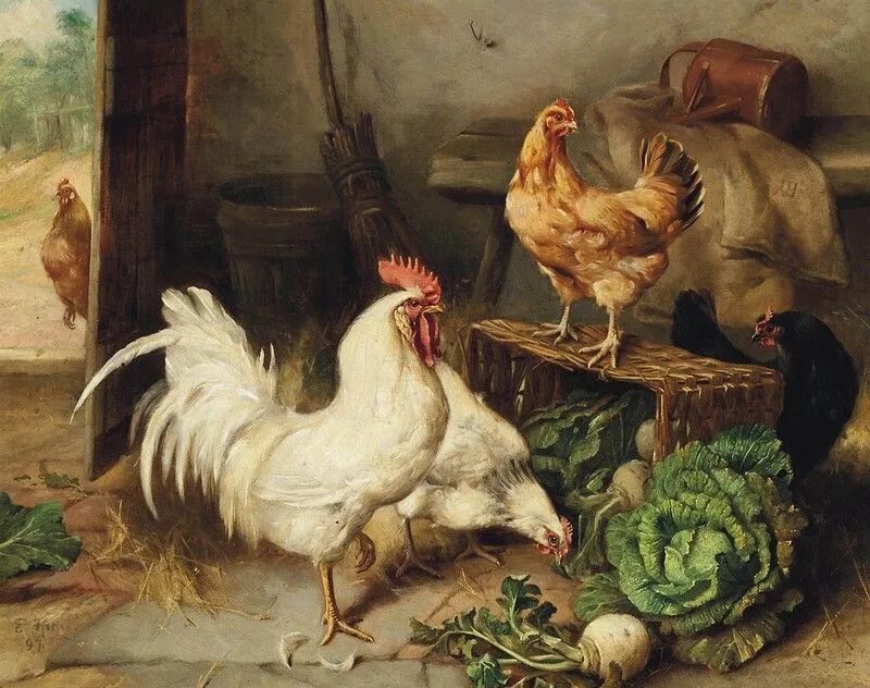 Птичий двор фото Птичий двор. Английский художник-анималист Edgar Hunt (1876 - 1955) Chickens, Pe