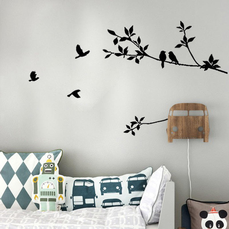 Птички на стене декор Tree Branch Black Bird Art Wall Stickers Removable Vinyl Decal Home купить недор