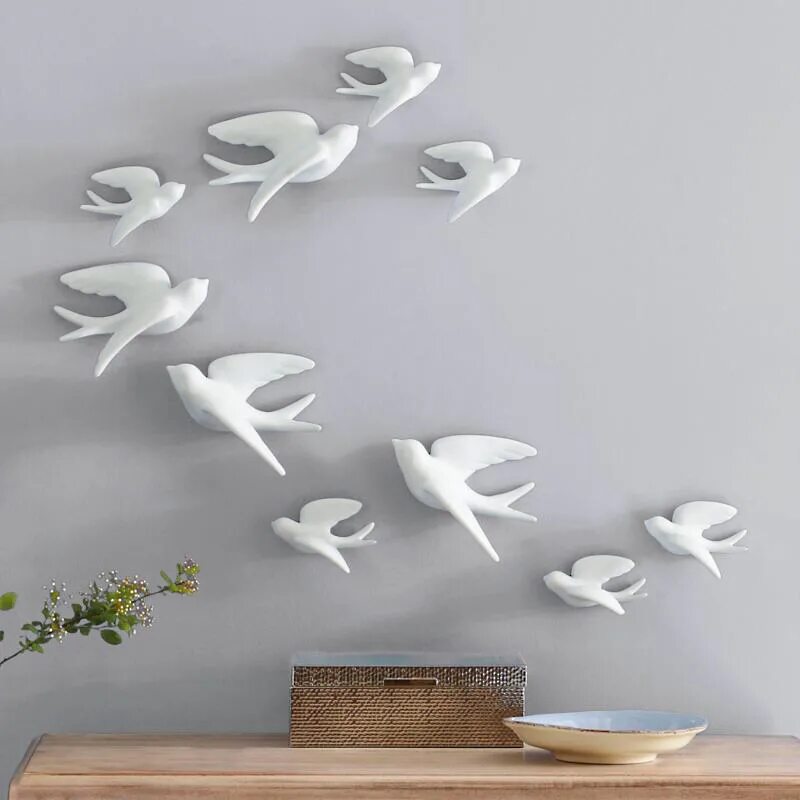 Птички на стене декор Birds of Flight Wall Art, Set of Five Grandin Road Настенные скульптуры, Керамич