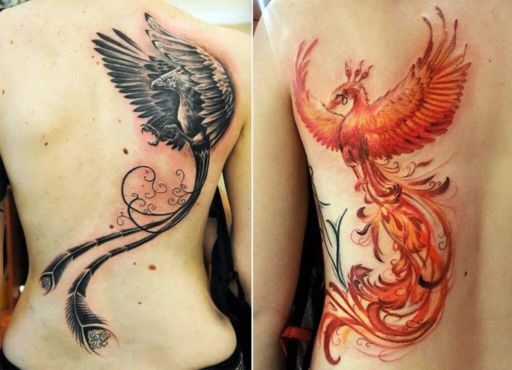 Птица феникс фото тату для девушек Tatuaje de fénix en la cadera para mujeres