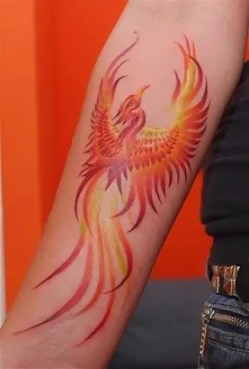 Птица феникс тату фото на руке Beautiful colours on this stylized phoenix Maris Pavlo - gallery - Hammersmith T